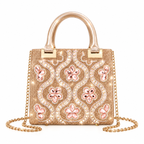 Bolso de fiesta con pedrería color champagne y efecto brillante