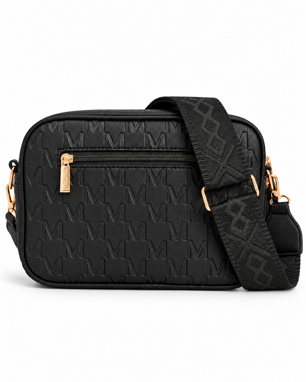Juego de dos bolsos Maxfly negros con flecos, vista frontal sobre fondo blanco