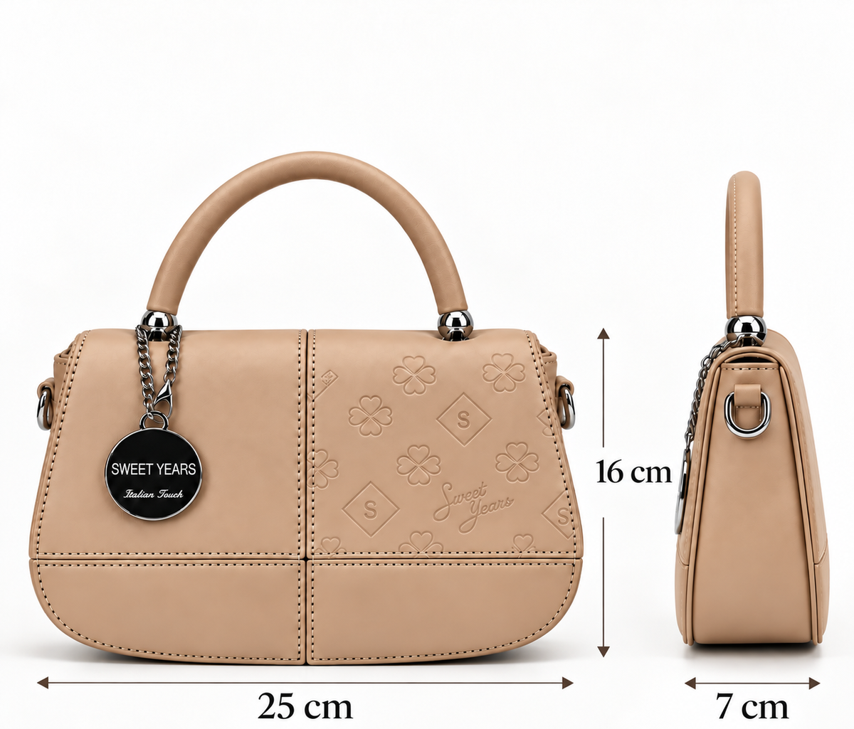 Bolso Sweet Years beige con medidas 25 × 7 × 16 cm